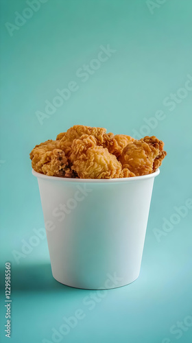 Crispy Fried Chicken Wings Overflowing in a White Bucket on a Teal Background
