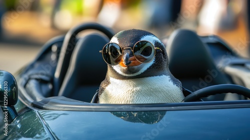 Wallpaper Mural Penguin Driving Sports Car City Streets Fun Image Vibrant Environment Playful Perspective Retro Vibe Torontodigital.ca