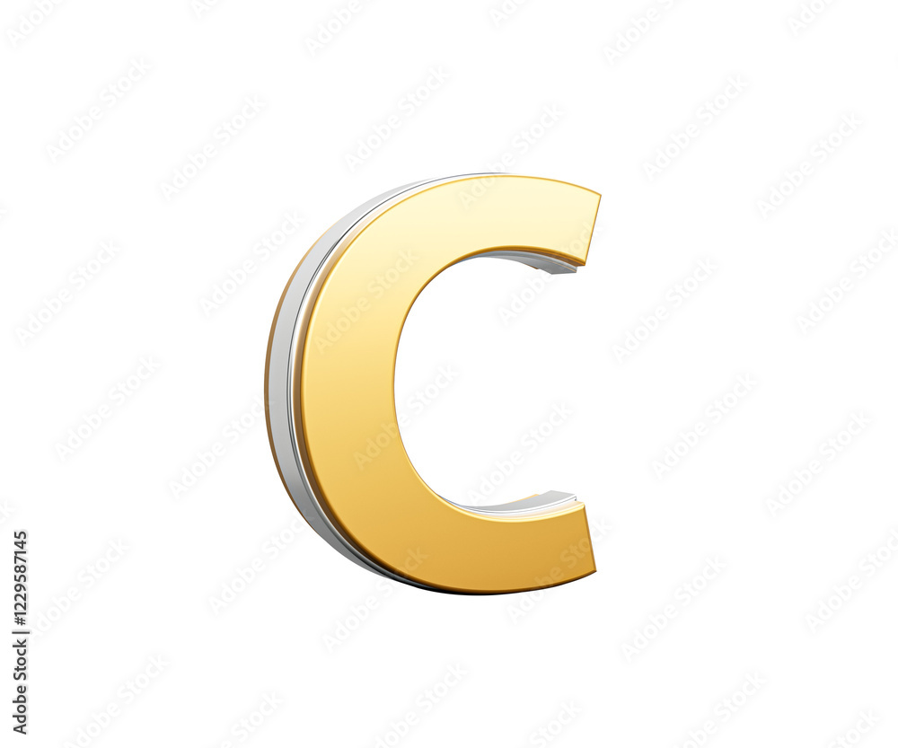 Golden Capital Letter C Gleams With Sleek Modern Design Bold Font With Sharp Edges 3D Illustration Golden Capital Letter C Gleams With Sleek Modern Design Bold Font With Sharp Edges 3D Illustration