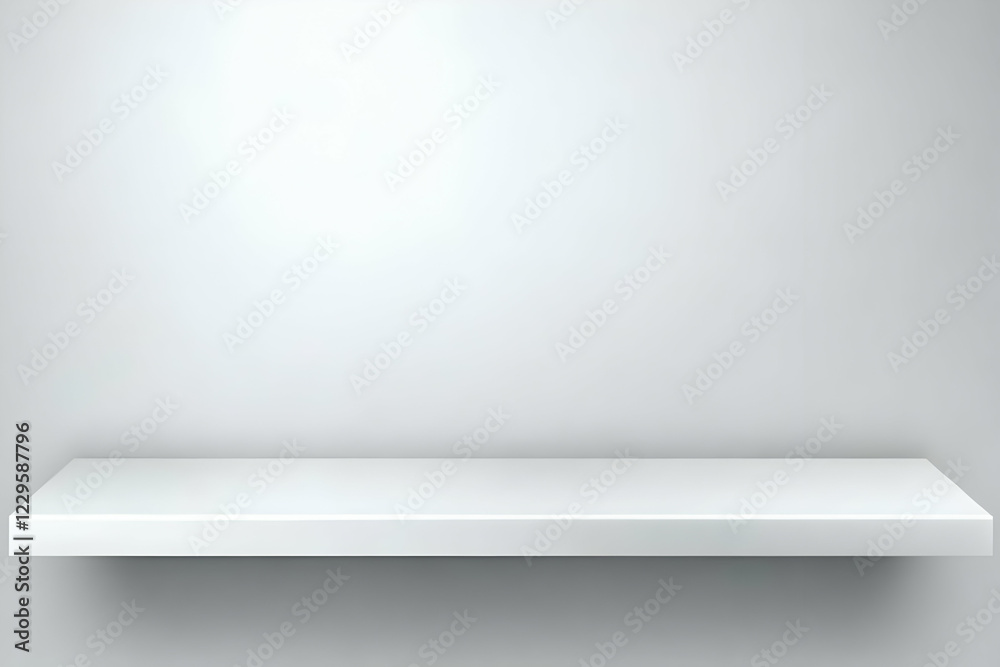 Empty White Shelf on a White Wall Provides a Clean, Minimalist Display Space Empty White Shelf on a White Wall Provides a Clean, Minimalist Display Space