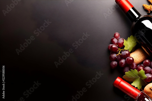 Red Wine Bottle, Grapes, Co...