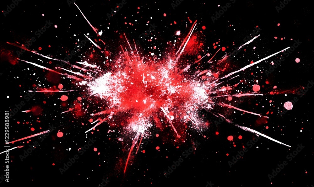Fototapeta premium Red and white paint explosion on black background, design element