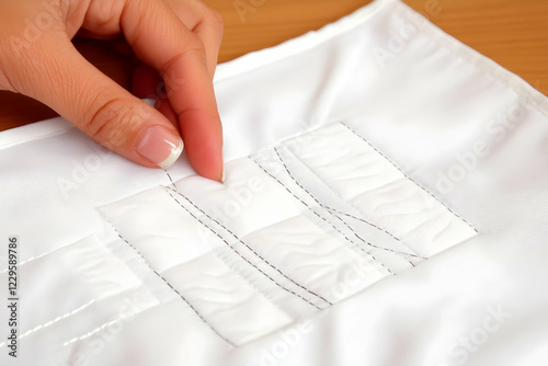Close-up of Hand Sewing Whi...