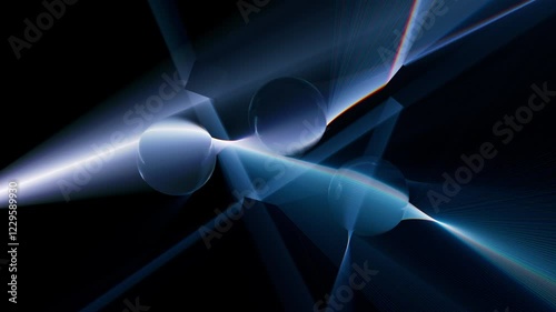Light rays refraction through glass spheres 3d animation.  Volumetric caustics optical effect.