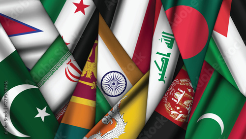 Set of Variant Flags Stacked on Top of Each Other
