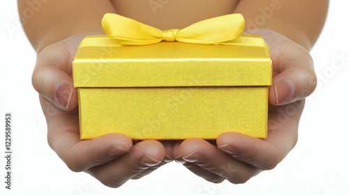 Hands holding a small golde...