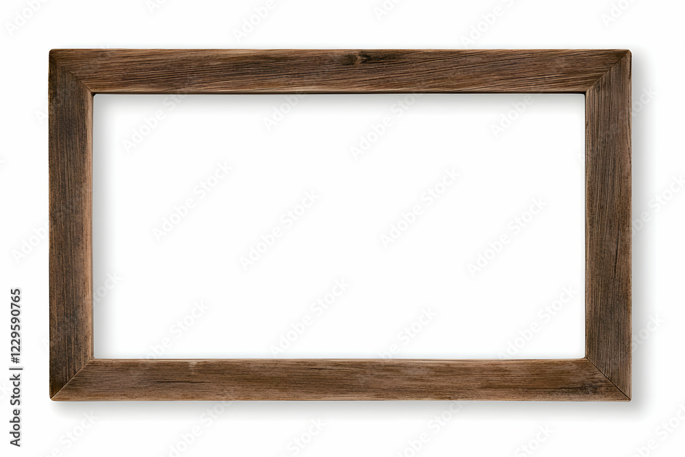 Empty Rustic Wooden Picture Frame Isolated Creates Decorative Space on White Background. Empty Rustic Wooden Picture Frame Isolated Creates Decorative Space on White Background.