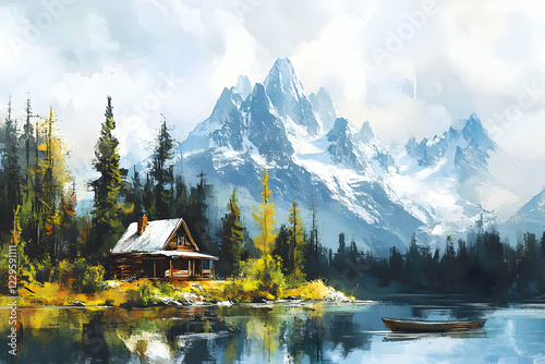 Cabin Lakeside Illustration...