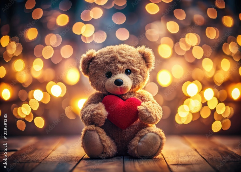 Adorable teddy bear, heart bokeh, soft focus; a dreamy, long-exposure light painting. Adorable teddy bear, heart bokeh, soft focus; a dreamy, long-exposure light painting.