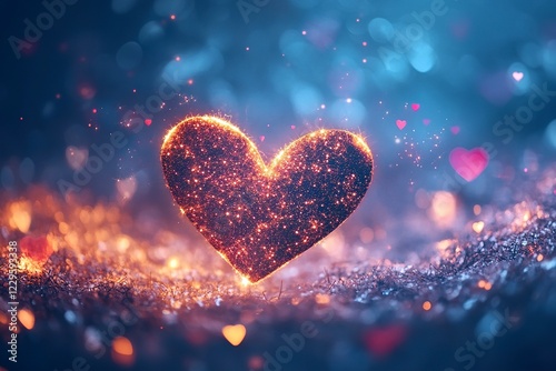Heart Glitter Sparkling Particles Love Fireworks 3D illustration.
