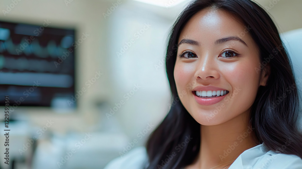 A cheerful patient in a medical environment surrounded by hightech equipment and care A cheerful patient in a medical environment surrounded by hightech equipment and care