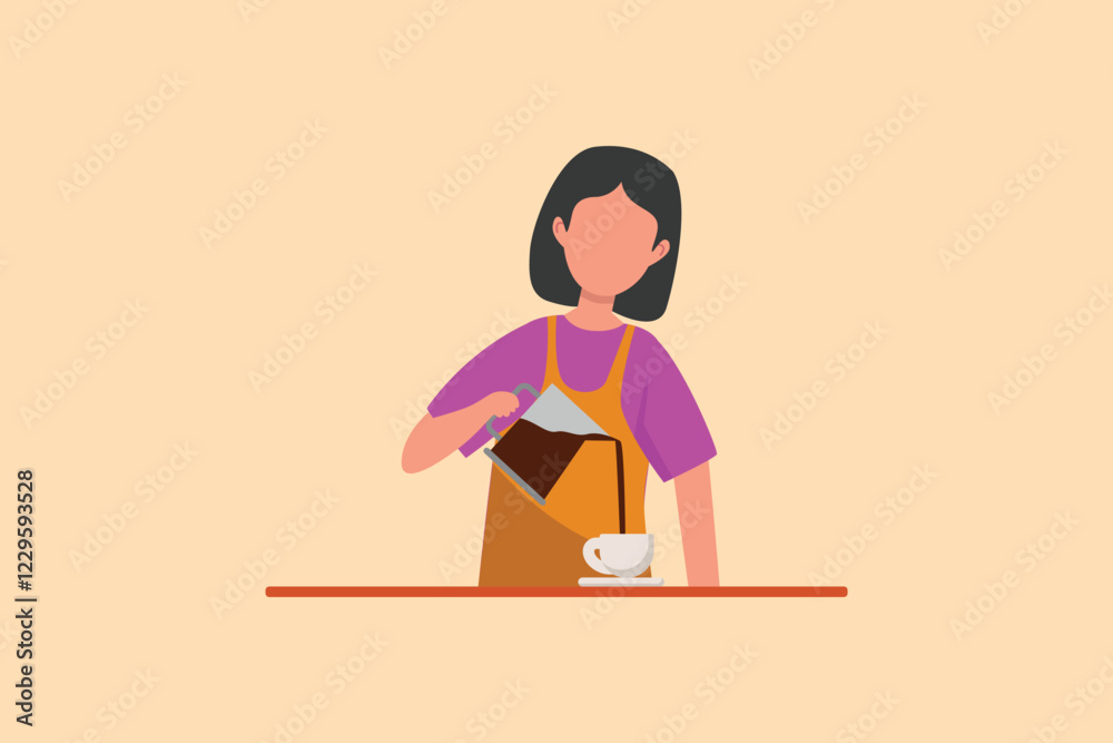 Fototapeta premium Barista making coffee concept. Colored flat vector illustration isolated.