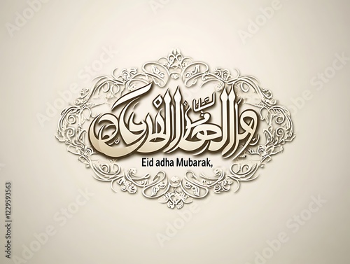 Arabic Islamic Calligraphy of the Text Eid al-Adha Featuring Beautiful Detail. photo