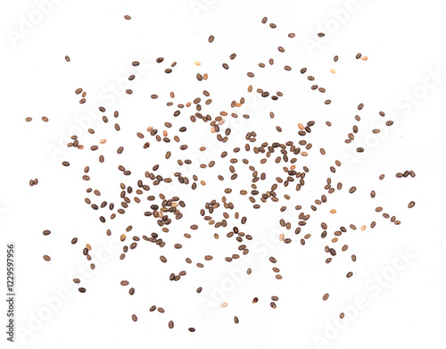 Chia seeds isolated on white background. Top view.