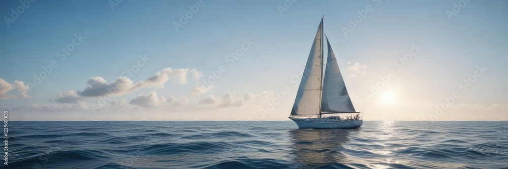 Sailing boat with a white sail and blue ocean, yacht racing, sailboat regatta racing sailboat Sailing boat with a white sail and blue ocean, yacht racing, sailboat regatta racing sailboat