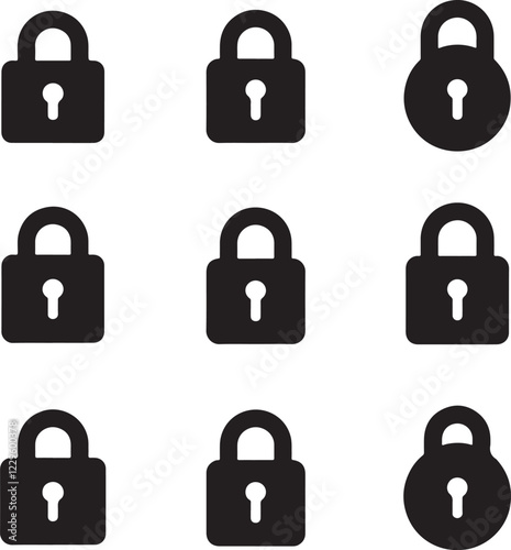 Lock icon set. Padlock open and closed. Locked and unlocked icon. Security symbol. Vector illustration.