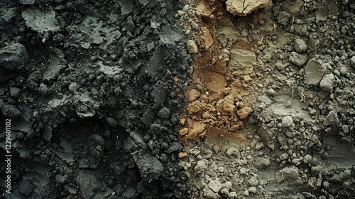 Aerial view of contrasting soil textures showcasing dark and light earth tones, ideal for landscaping
