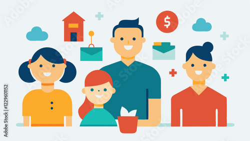 These descriptions can serve as inspiration for creating simple vector illustrations that visually represent the importance of financial planning in family life.