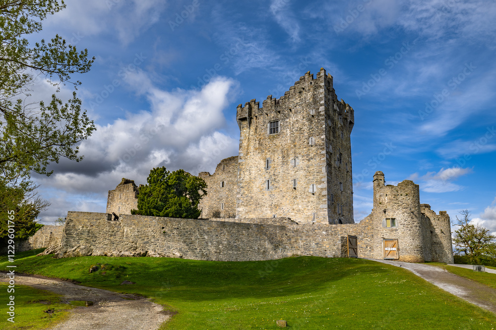 Fototapeta premium Ross Castle on a sunny morning, County Kerry, Ireland 