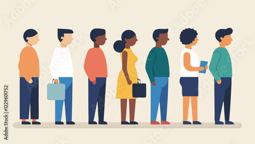 Unemployment Line A line of diverse individuals outside an unemployment office waiting for assistance showcasing the impact of job loss.