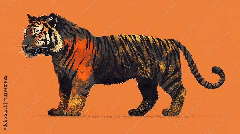Naklejka premium Majestic tiger, orange and black, elegant stance.