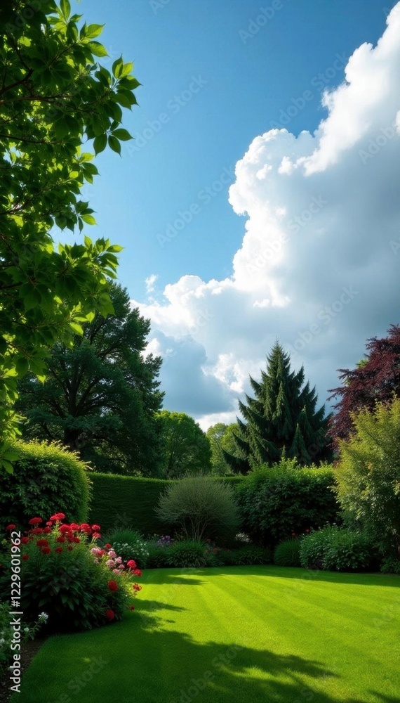 Thin wispy clouds peek through the trees of a residential garden, sky, natural, gardens Thin wispy clouds peek through the trees of a residential garden, sky, natural, gardens
