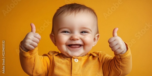 Cheerful Baby in Orange Shirt Giving Thumbs-Up