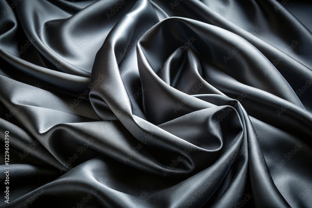 Fototapeta premium Elegant black silk drapes in luxurious folds, captured in dark, evocative photography.
