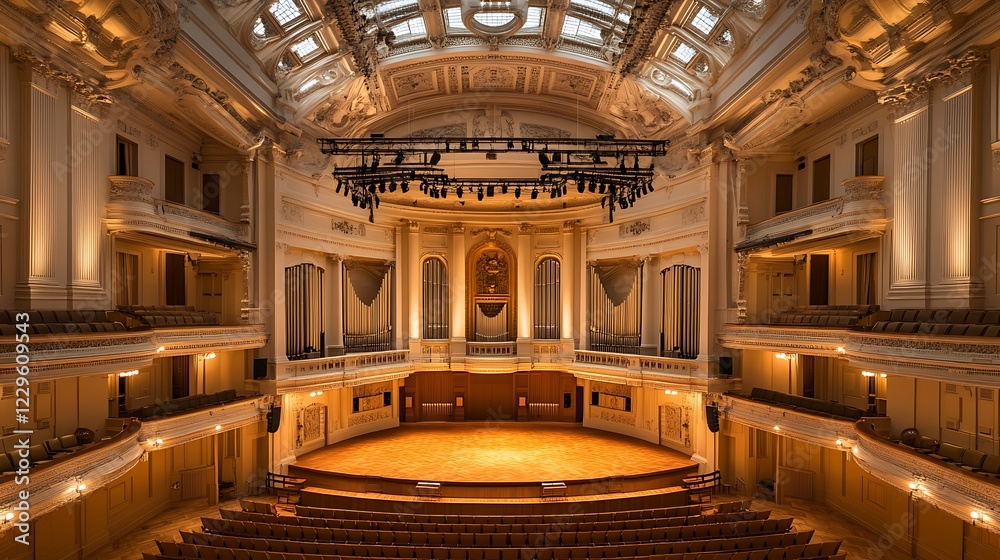 Obraz premium Grand Concert Hall Interior With Majestic Pipe Organ
