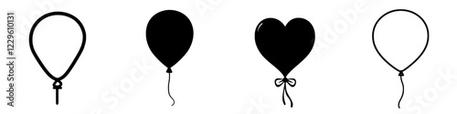 Different shapes of balloons including a heart-shaped design for celebrations and events