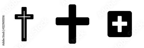 Different styles and representations of the cross seen in various designs and formats