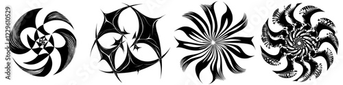 Abstract black and white spirals showcasing intricate patterns and dynamic designs for artistic inspiration