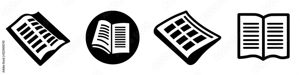 Collection of four open book icons in various styles representing literature and education Collection of four open book icons in various styles representing literature and education