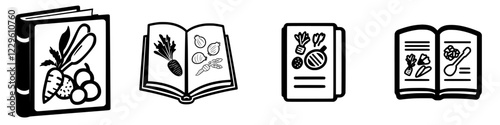 Illustrations depicting various cookbooks focused on vegetables and healthy recipes for culinary inspiration