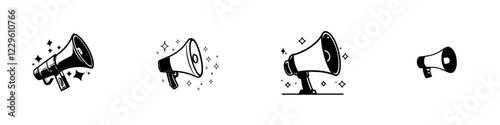 Various black and white loudspeakers with decorative elements, showcasing different shapes in a minimalist style