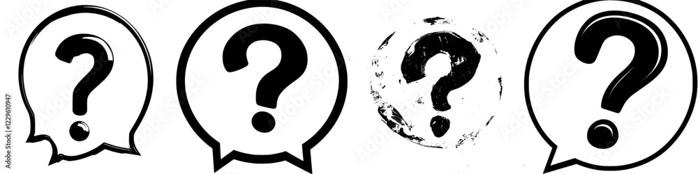 Different styles of question marks in various designs with speech bubble elements showcased on a simple background Different styles of question marks in various designs with speech bubble elements showcased on a simple background
