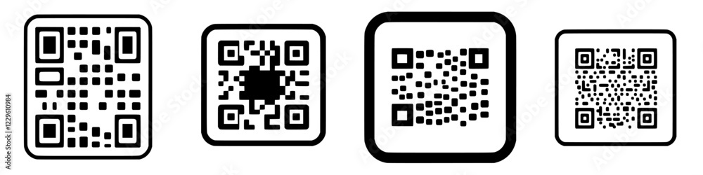 Different styles of QR codes displayed together for digital interaction and information access Different styles of QR codes displayed together for digital interaction and information access