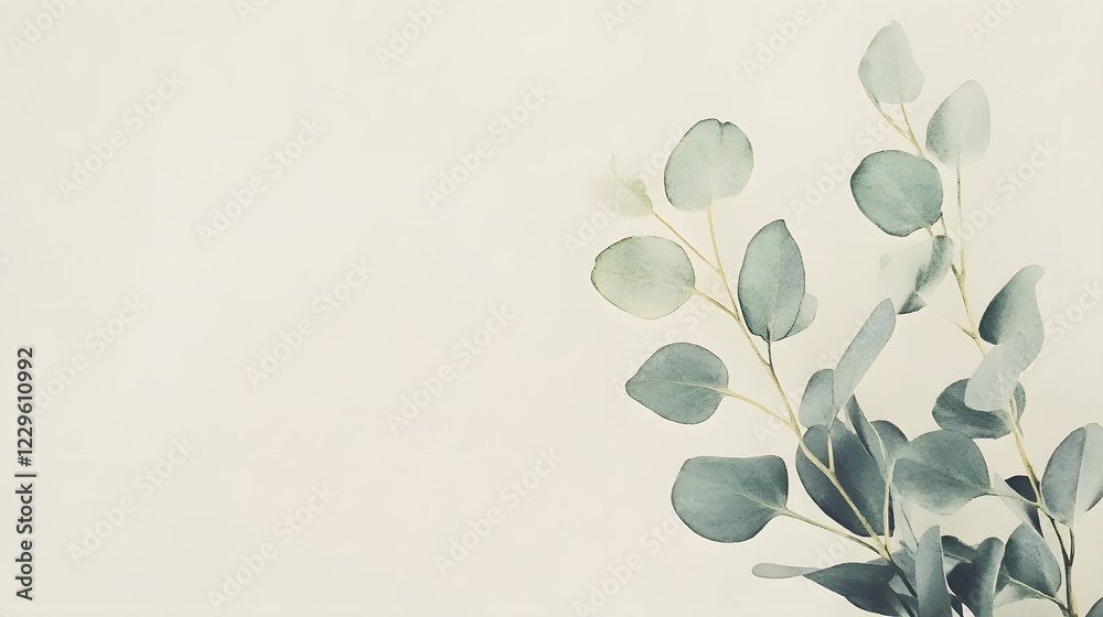 Obraz premium Fine Art Watercolor of a Single Eucalyptus Branch in Gentle Shades