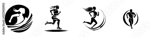 Diverse running silhouettes capturing motion and energy during a sporting event