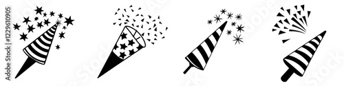 Festive party hats with colorful confetti and stars for celebration events and joyful gatherings
