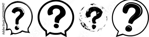 Different styles of question marks in various designs with speech bubble elements showcased on a simple background