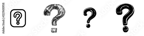 Collection of question marks in different styles and designs illustrating inquiry and uncertainty