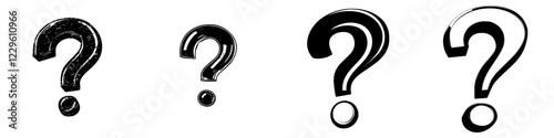Mysterious black question marks on a white background show symbols of uncertainty and inquiry in modern design