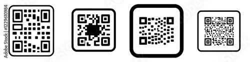 Different styles of QR codes displayed together for digital interaction and information access