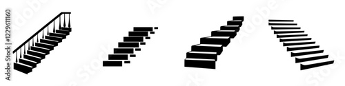 Various styles of stairs illustrating different designs and perspectives in a minimalist artistic approach