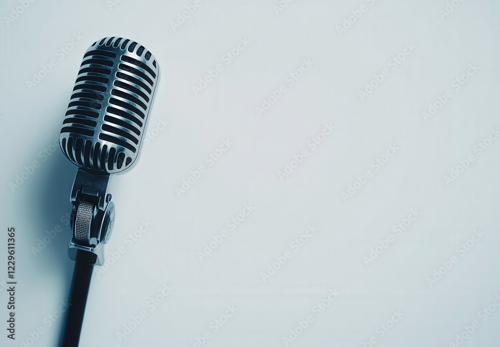 Fototapeta premium A microphone is placed on a stand right in front of a wall