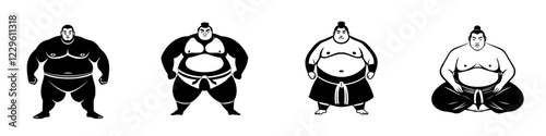 Illustrations of sumo wrestlers in different postures showcasing traditional wrestling culture and athleticism