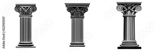 Architectural columns showcasing different classical designs, emphasizing historical significance and artistry