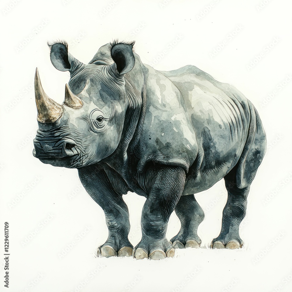 Obraz premium Majestic rhino, powerful stance, watercolor artwork
