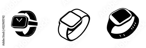 Stylish smartwatch designs showcased in a minimalist black and white illustration set